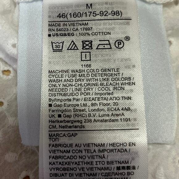 Gap Women's White Eyelet Lace Up Tie Short Sleeve Collar Shirt Blouse Top Size M - Picture 5 of 5